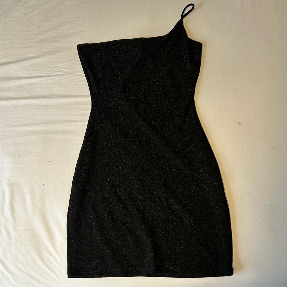 One shoulder Black Mini Dress.